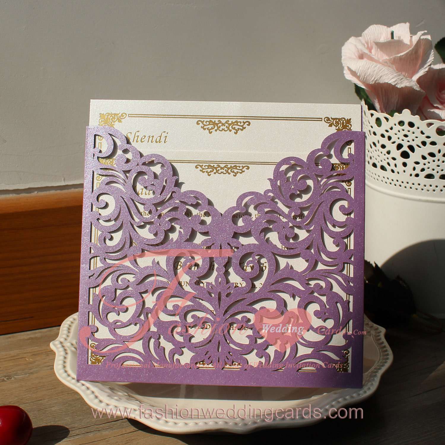 Laser Cut Bridal Shower Wedding Invitation with Ribbon